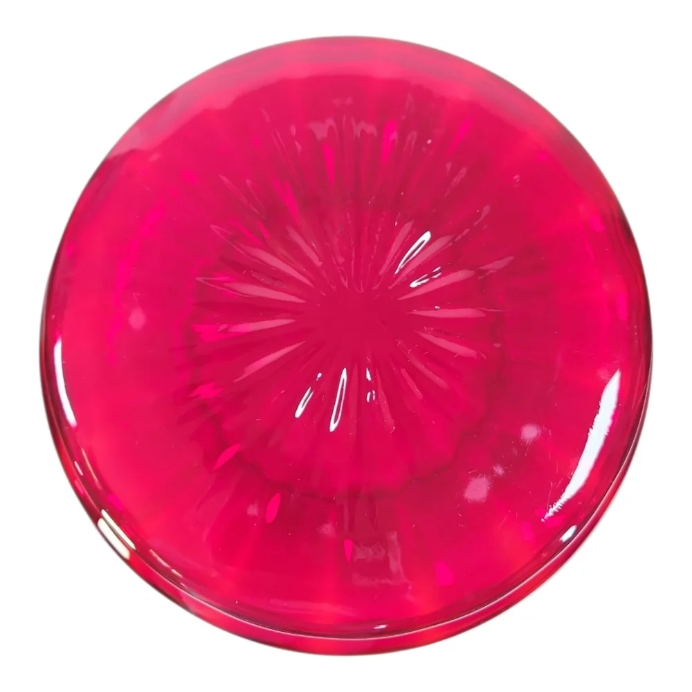 MCM Empoli Art Glass Optic Ruby Red Bowl Vase Lamp Base Scalloped Edge